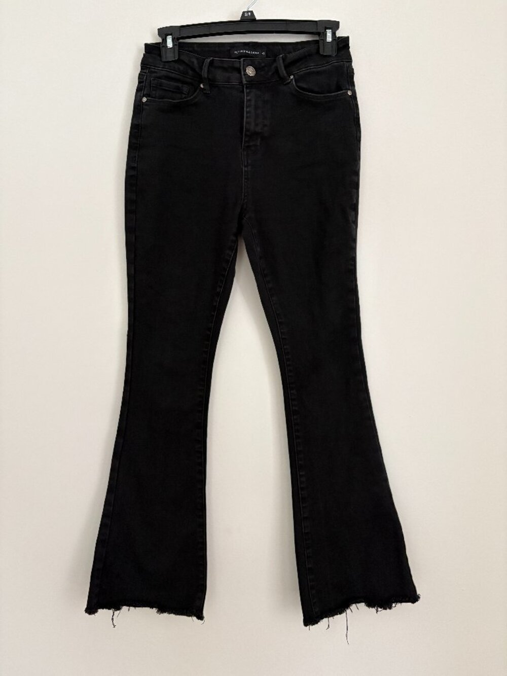 Flying Banana High Waisted Black Bell Bottom Flared Jeans Raw Edge Frayed Hem 4S